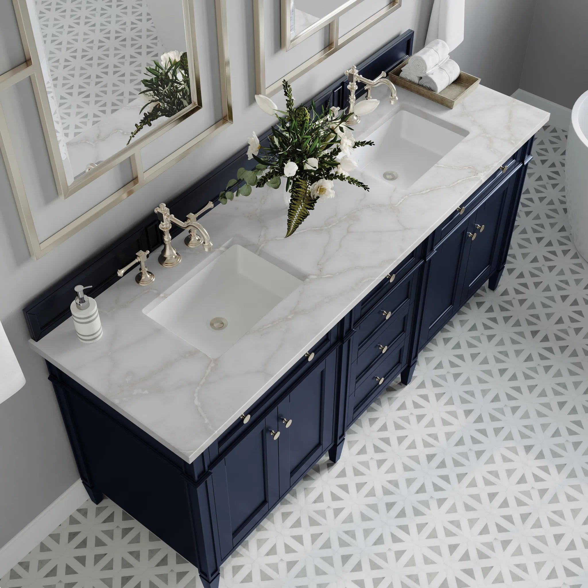 Brittany 72" Double Vanity in Victory Blue w/FreePower Wireless Charger-Victorian Silver Silestone-8" Widespread image 8