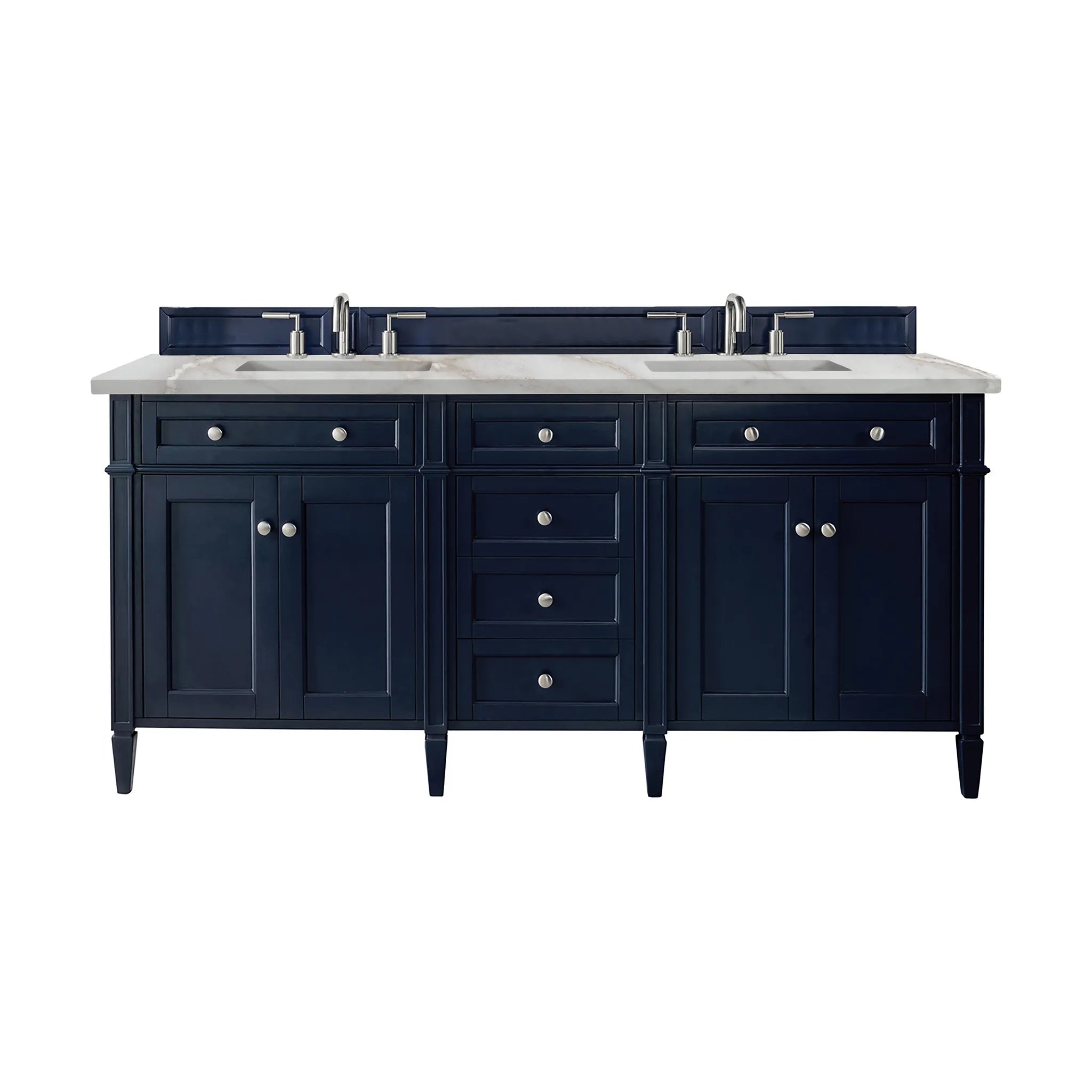 Brittany 72" Double Vanity in Victory Blue w/FreePower Wireless Charger-Victorian Silver Silestone-8" Widespread image