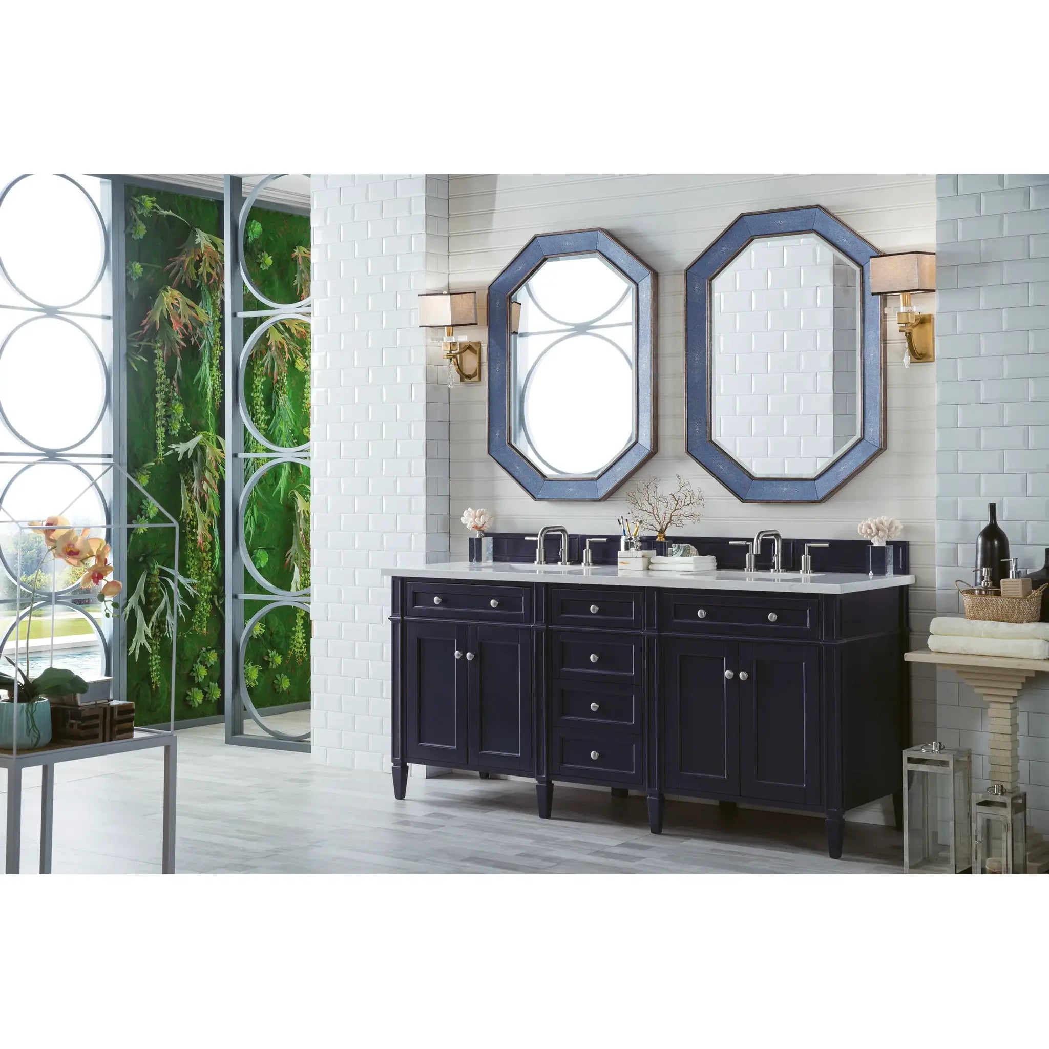 Brittany 72" Double Vanity in Victory Blue Wireless Charger-Eternal Jasmine Pearl Silestone-8" Widespread image 5
