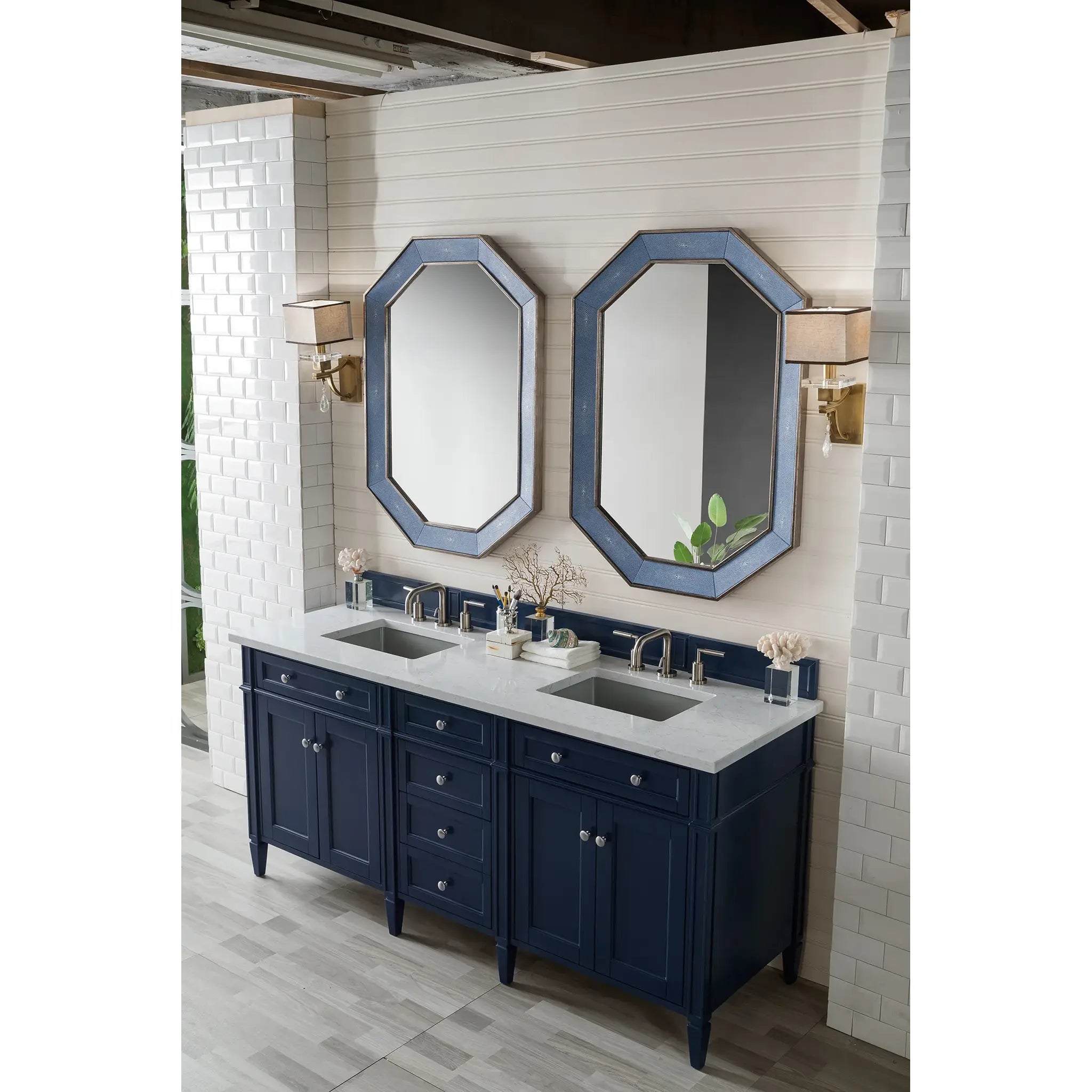 Brittany 72" Double Vanity in Victory Blue Wireless Charger-Eternal Jasmine Pearl Silestone-8" Widespread image 9