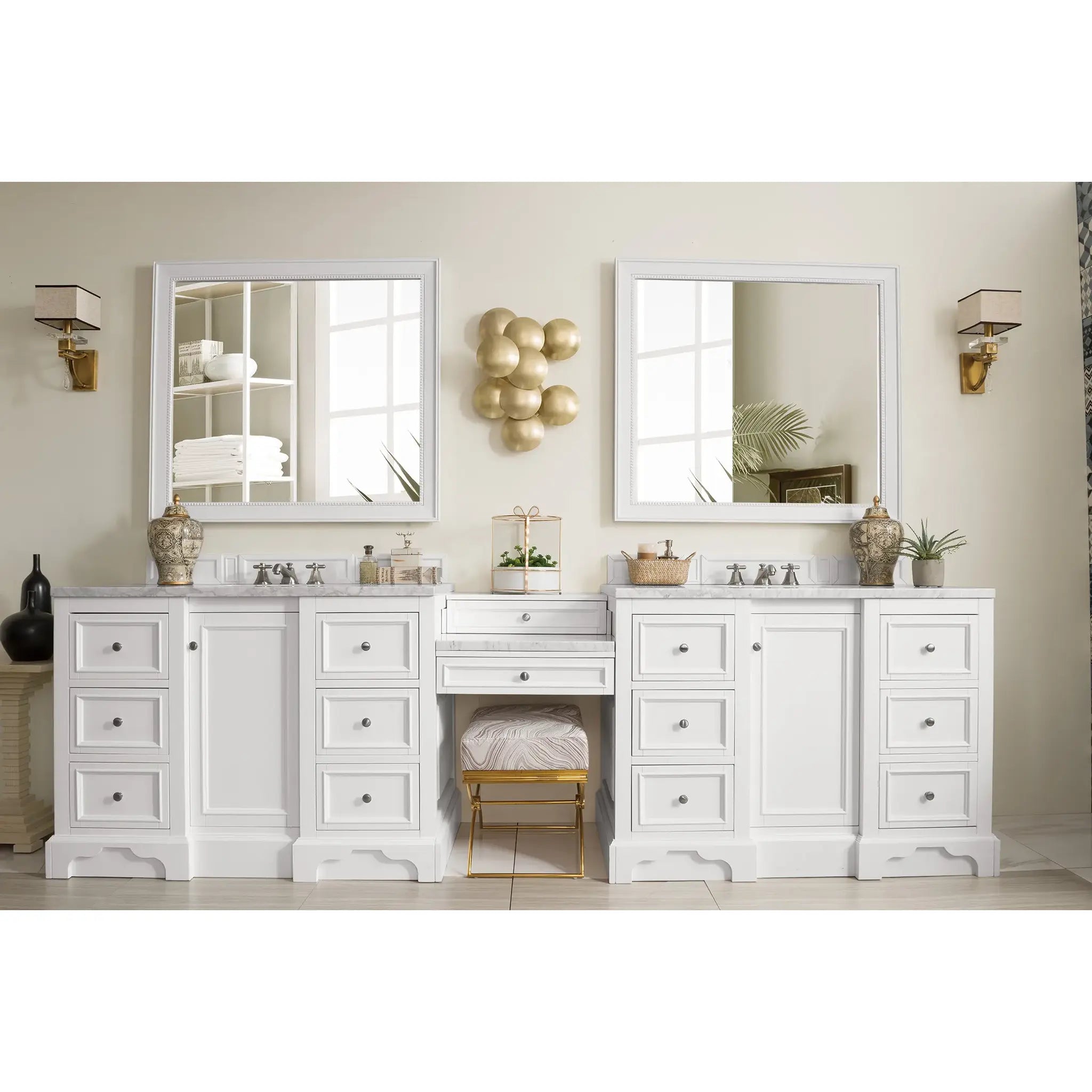 De Soto 118" Double Vanity Set in Bright White-Carrara White Marble image 1