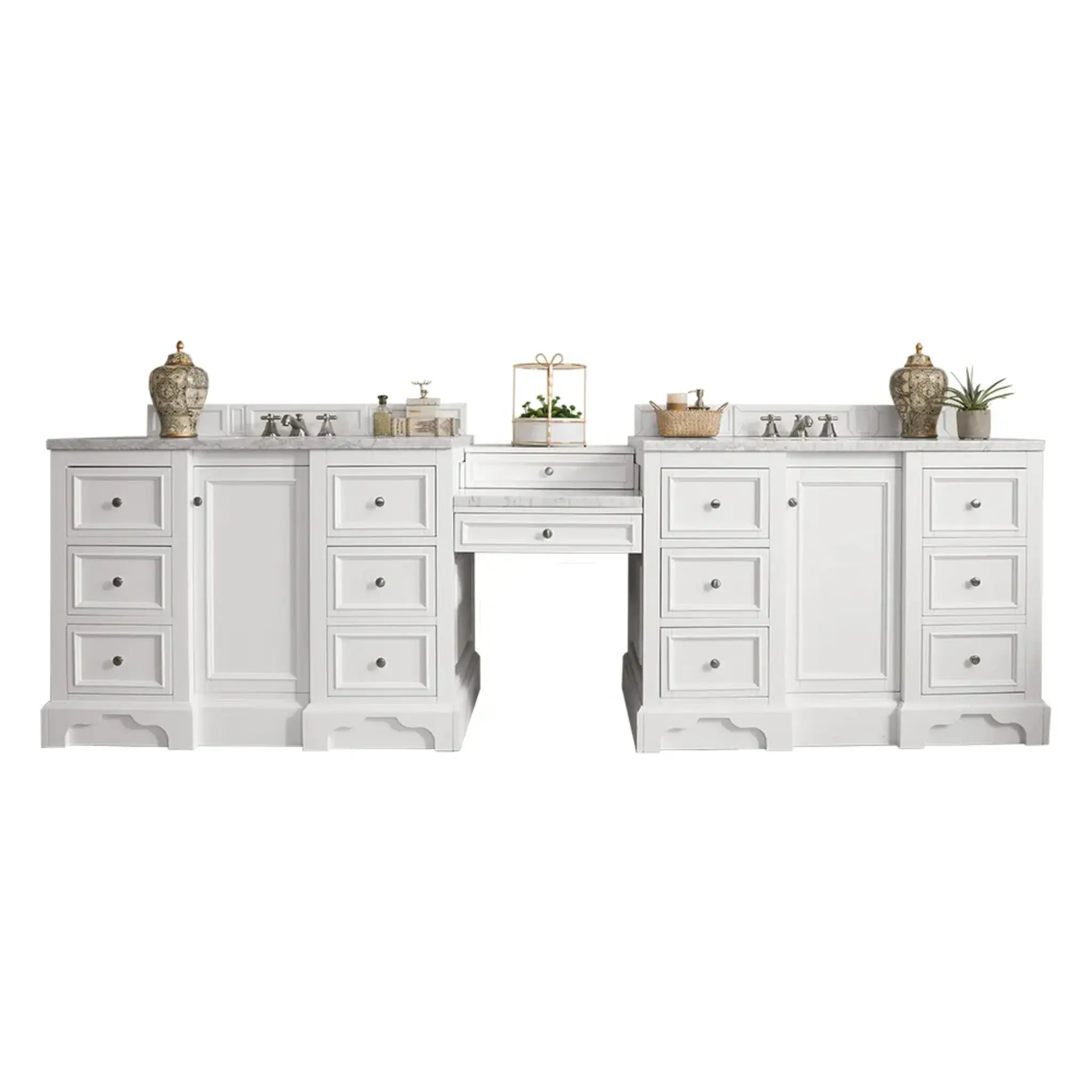 De Soto 118" Double Vanity Set in Bright White-Carrara White Marble image