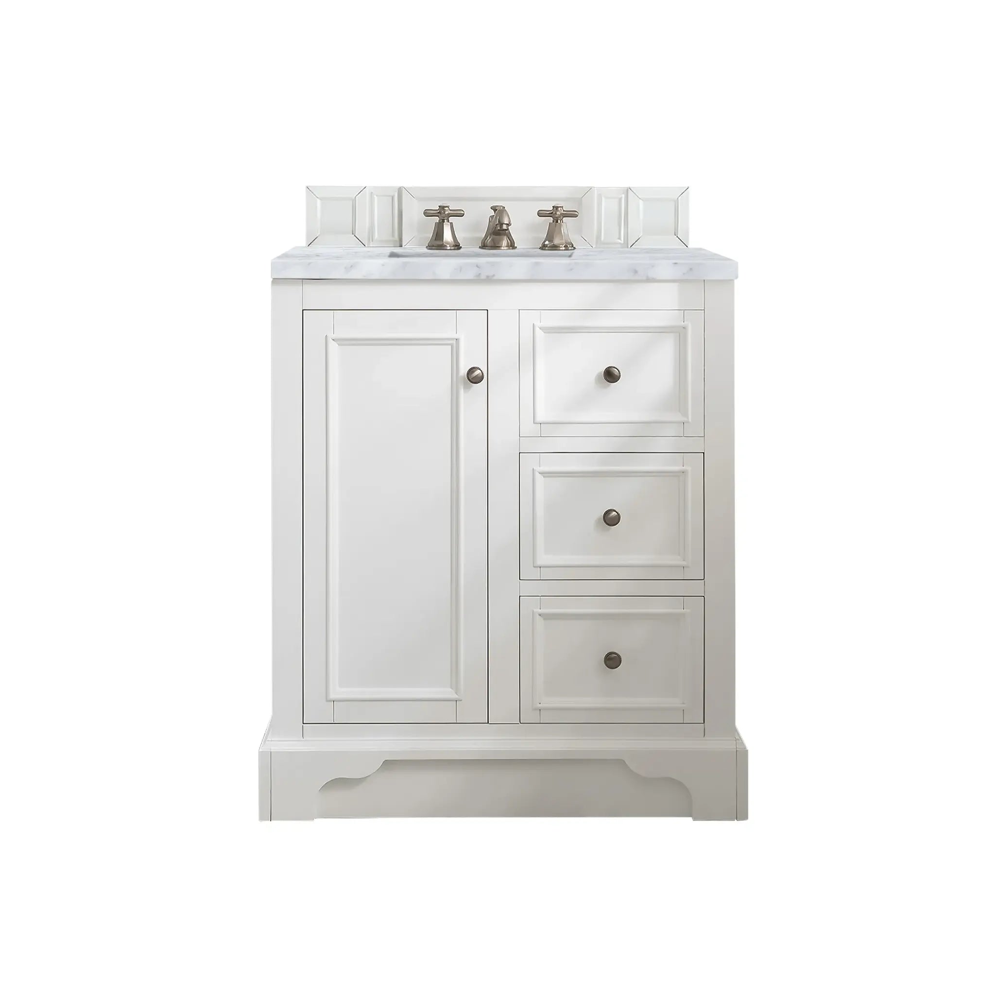De Soto 30" Single Vanity in Bright White-Carrara White Marble-8" Widespread image