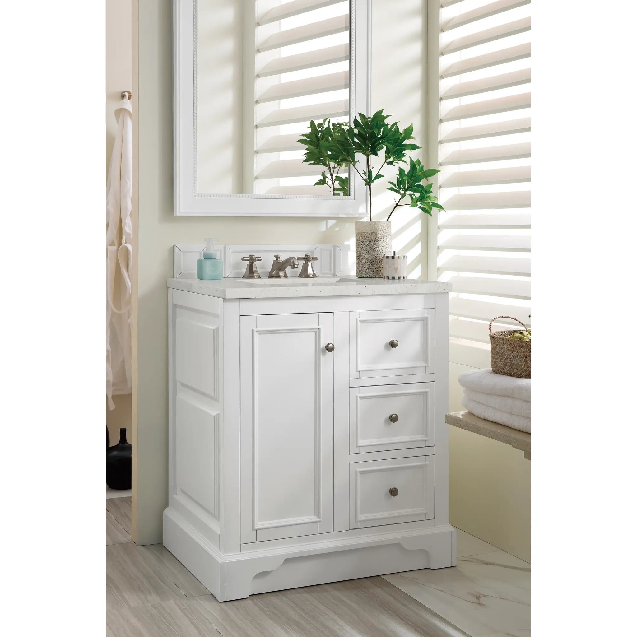 De Soto 30" Single Vanity in Bright White-Lime Delight Silestone-8" Widespread image 2