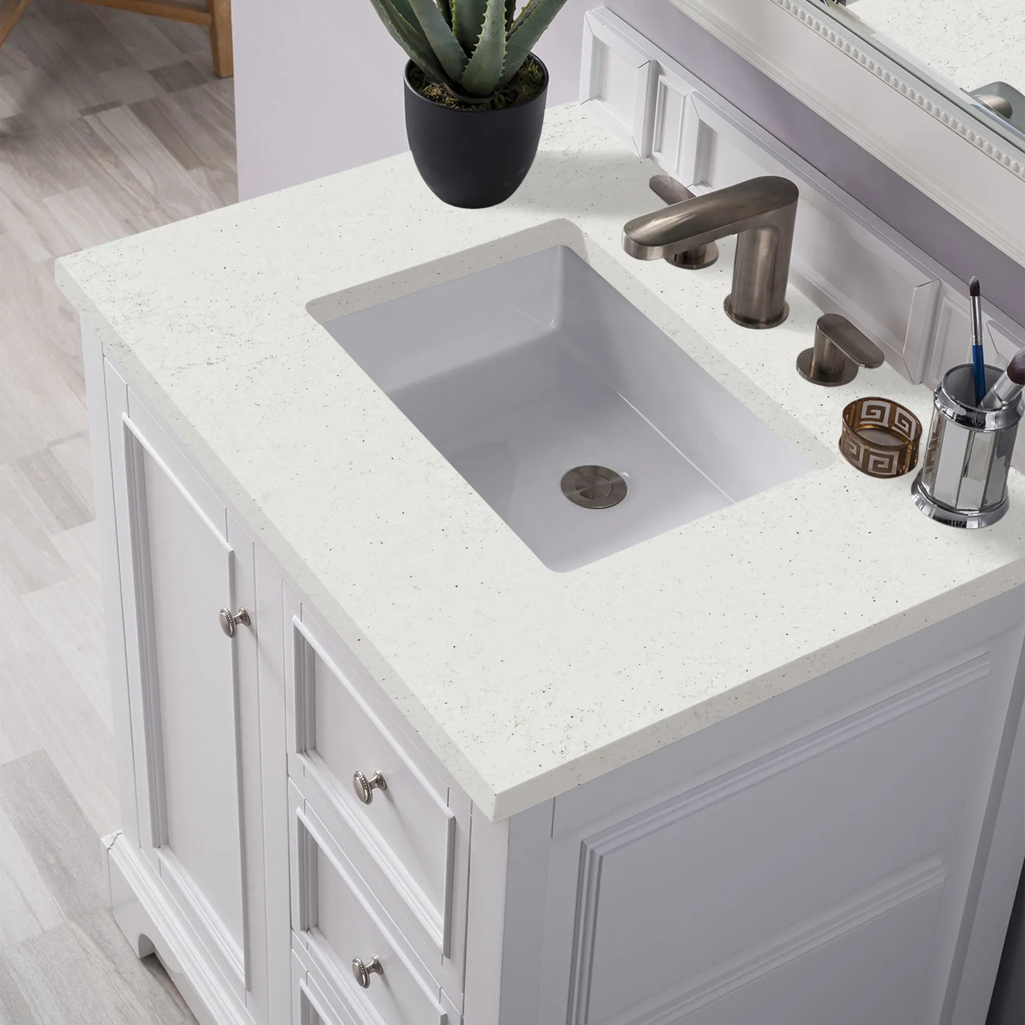 De Soto 30" Single Vanity in Bright White-Lime Delight Silestone-8" Widespread image 4