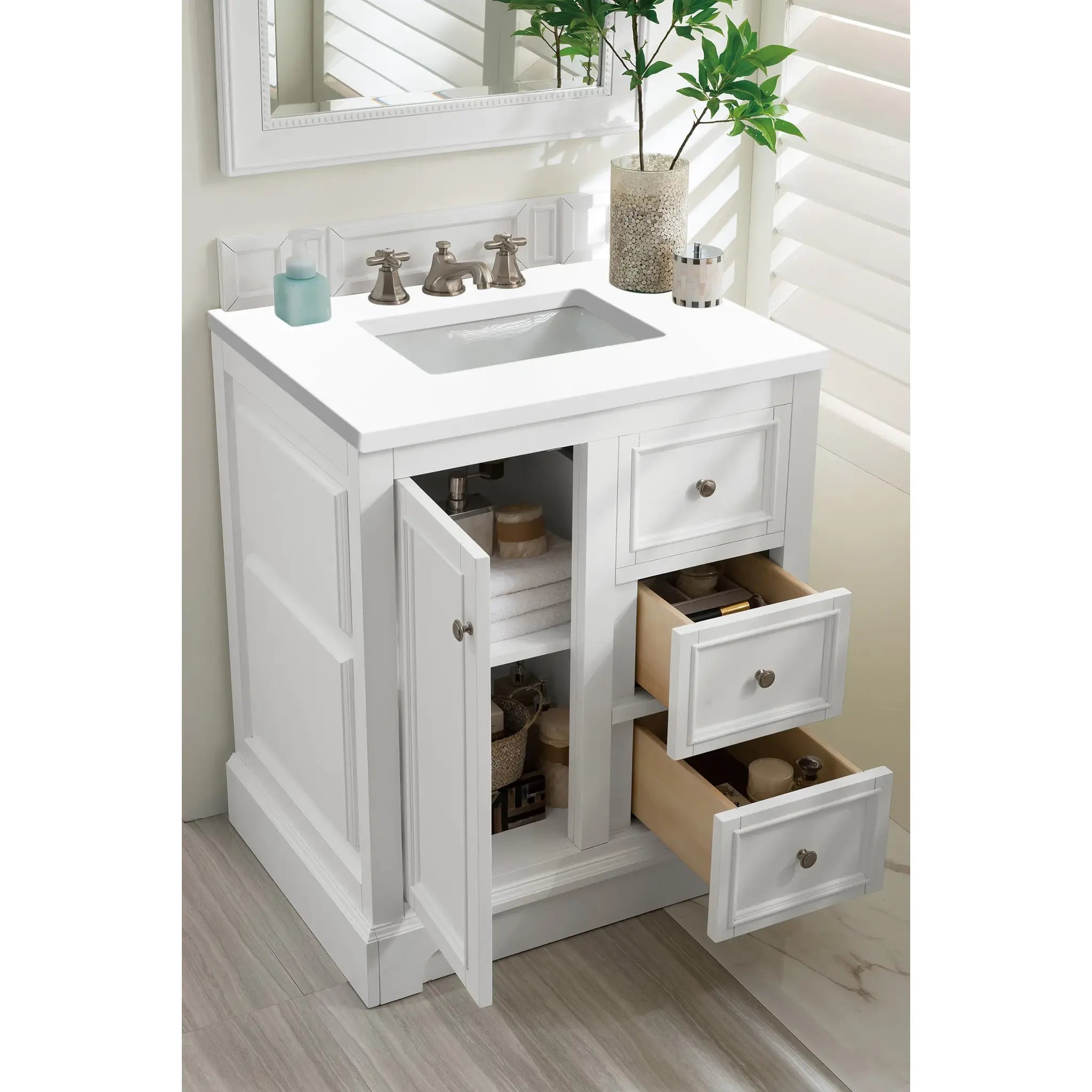 De Soto 30" Single Vanity in Bright White-White Zeus Silestone-8" Widespread image 3