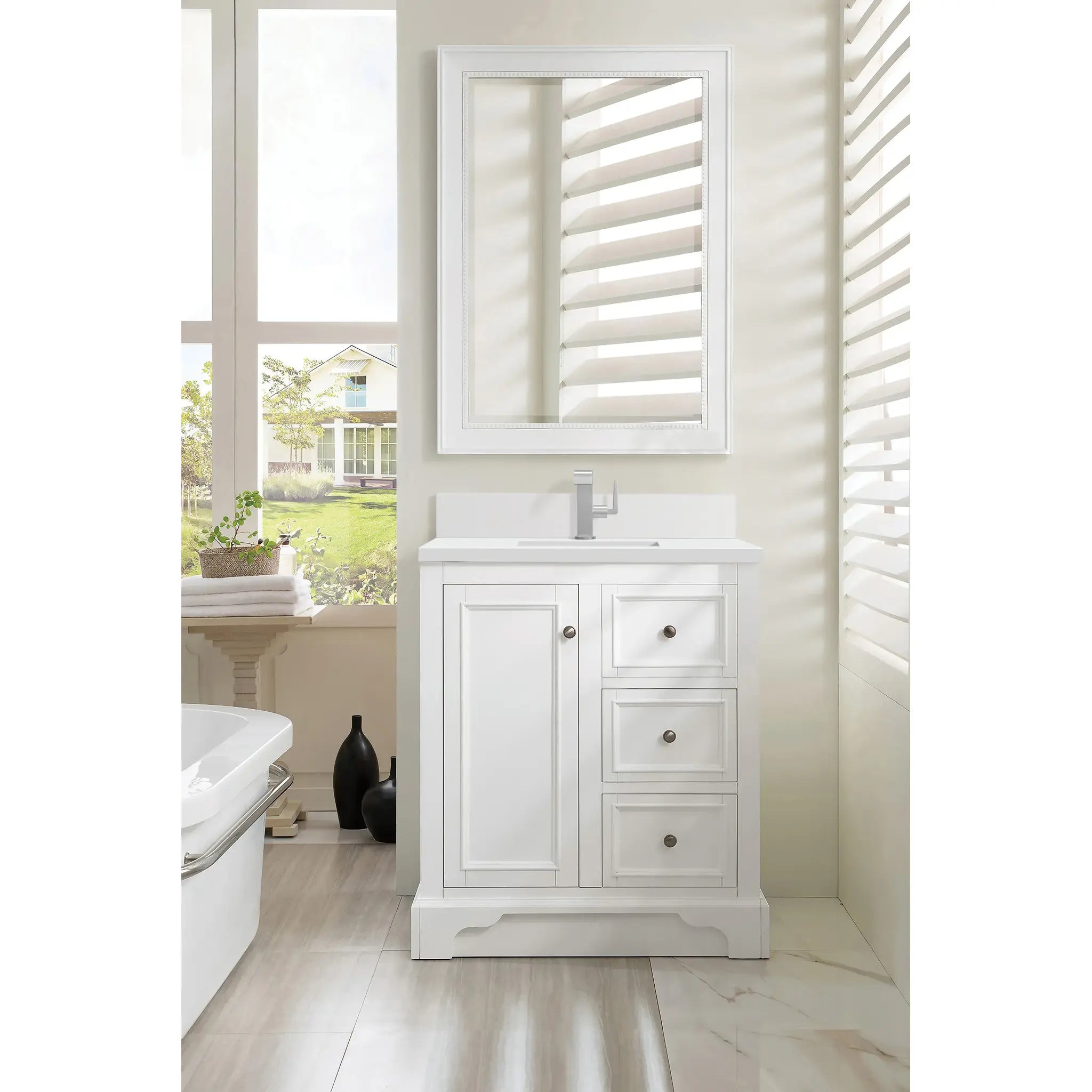 De Soto 30" Single Vanity in Bright White-White Zeus Silestone & Backsplash-Single Hole image 1