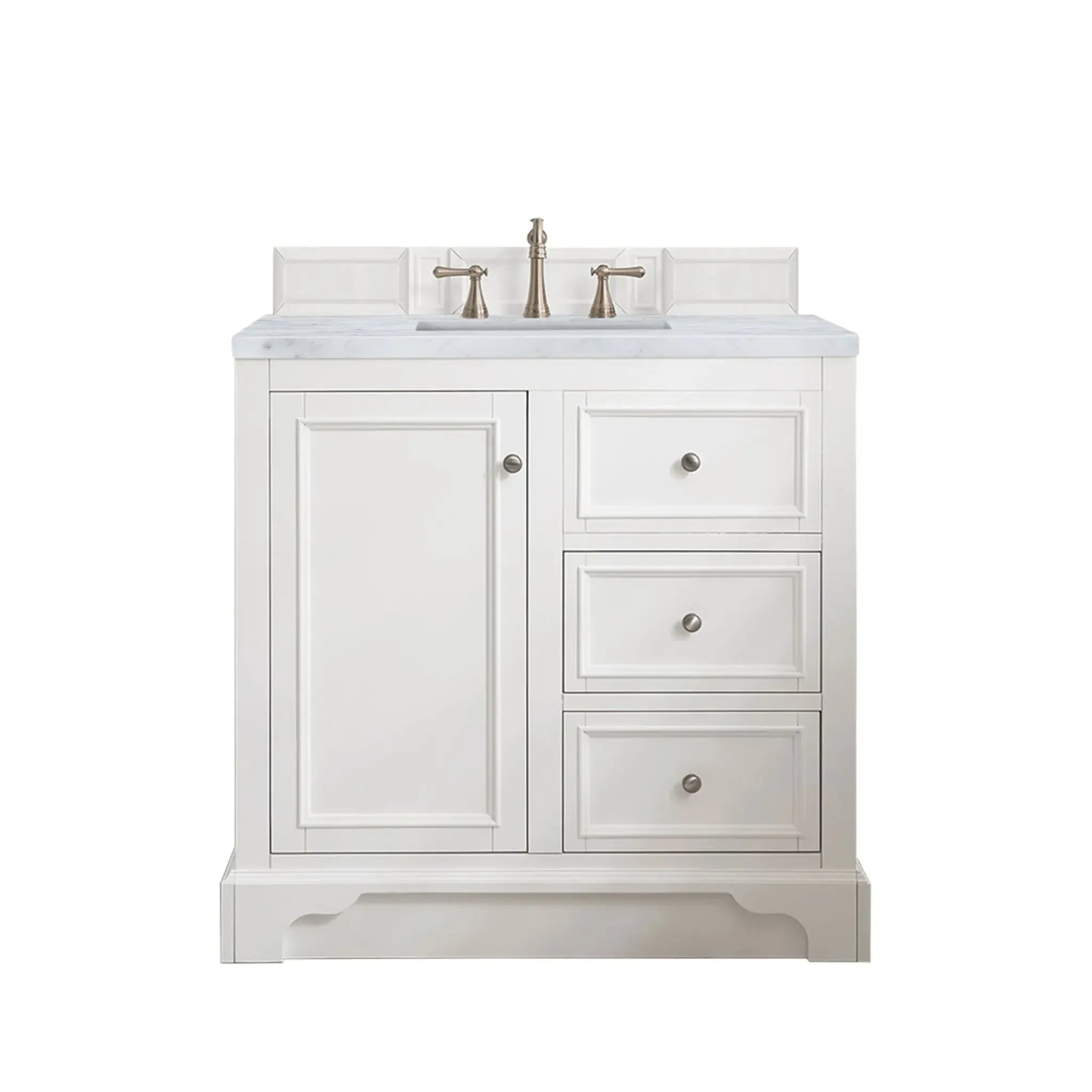 De Soto 36" Single Vanity in Bright White-Carrara White Marble-8" Widespread image