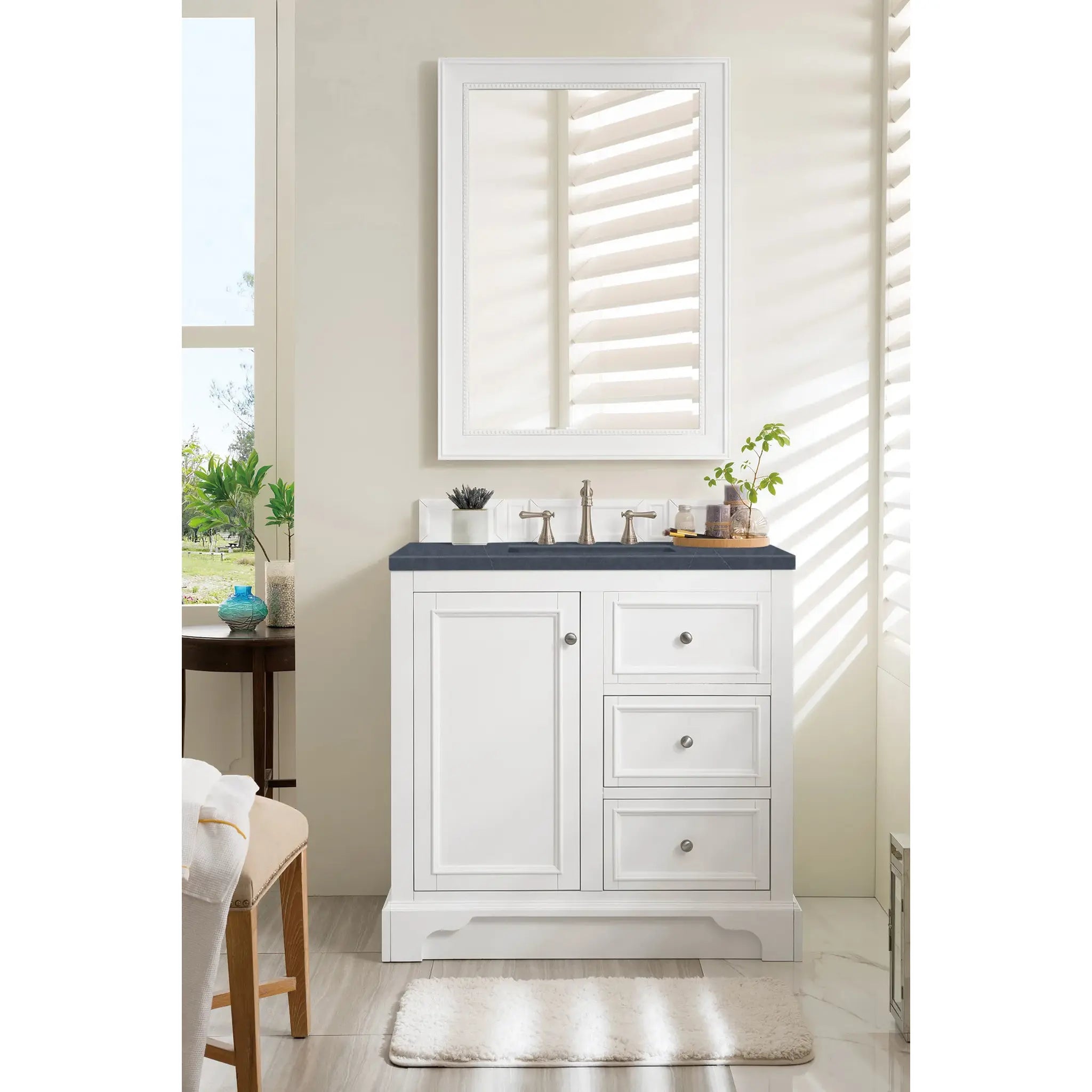 De Soto 36" Single Vanity in Bright White-Charcoal Soapstone Silestone-8" Widespread image 1