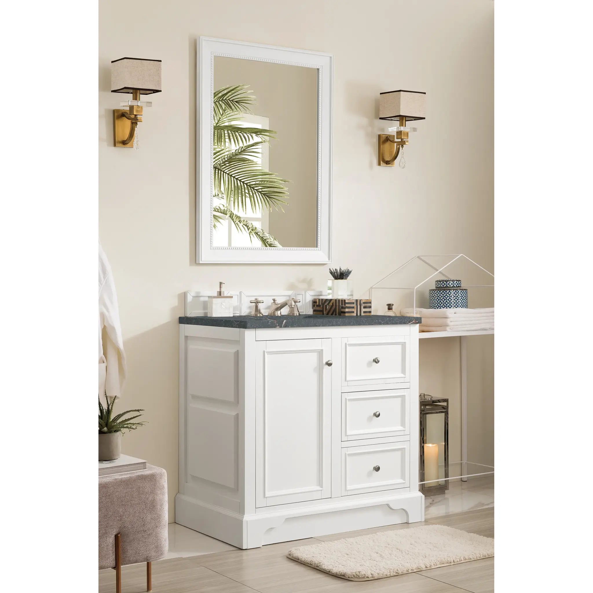 De Soto 36" Single Vanity in Bright White-Parisien Bleu Silestone-8" Widespread image 2