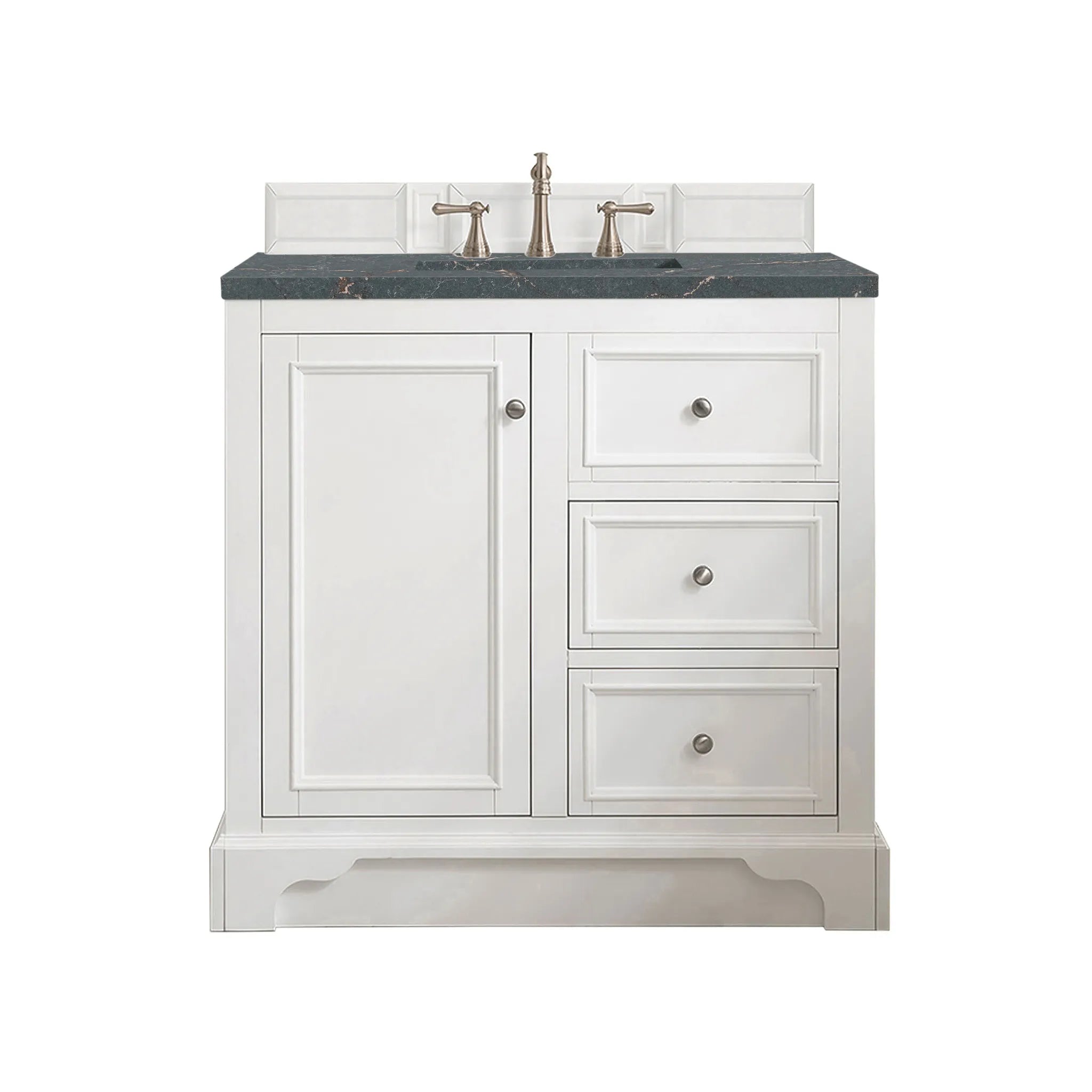 De Soto 36" Single Vanity in Bright White-Parisien Bleu Silestone-8" Widespread image