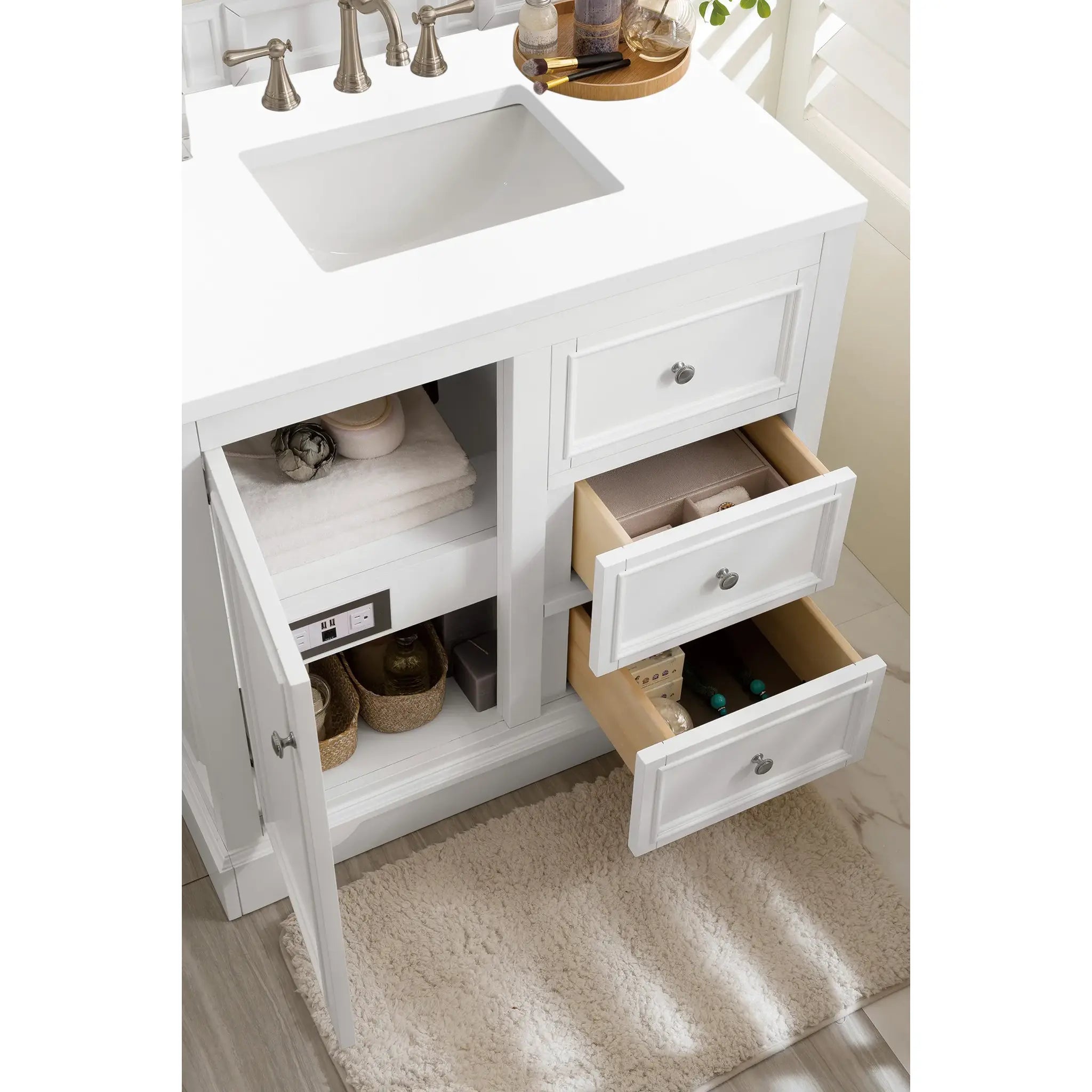 De Soto 36" Single Vanity in Bright White-White Zeus Silestone-8" Widespread image 3
