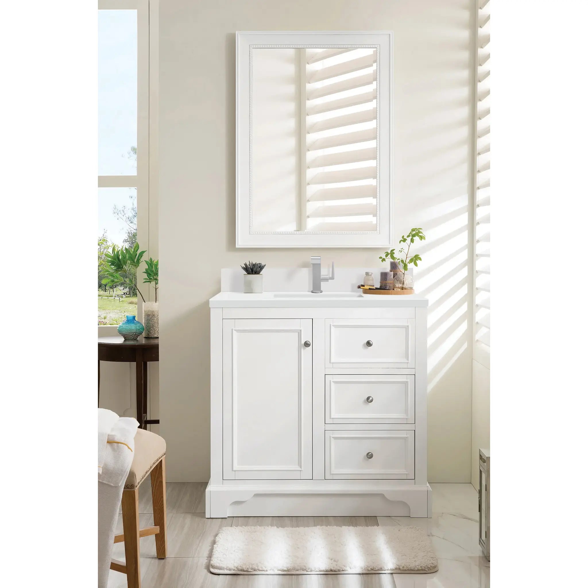 De Soto 36" Single Vanity in Bright White-White Zeus Silestone & Backsplash-Single Hole image 1