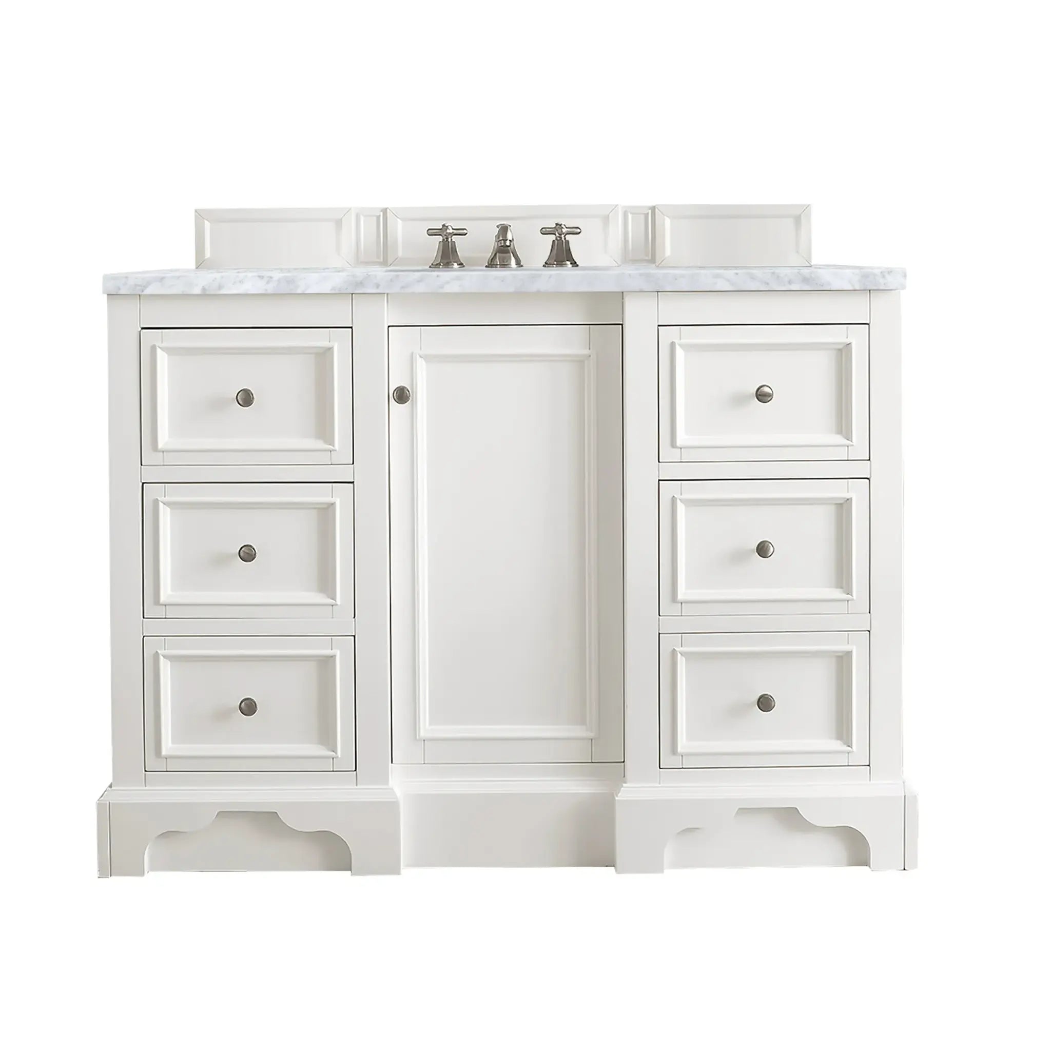 De Soto 48" Single Vanity in Bright White-Carrara White Marble-8" Widespread image