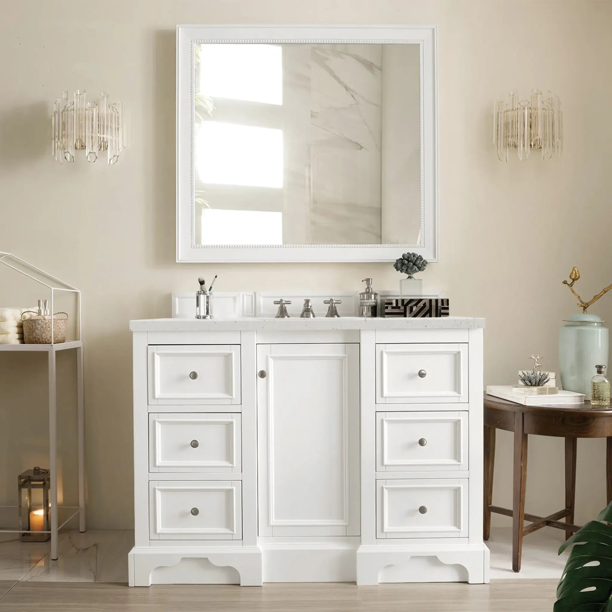 De Soto 48" Single Vanity in Bright White-Lime Delight Silestone-8" Widespread image 1