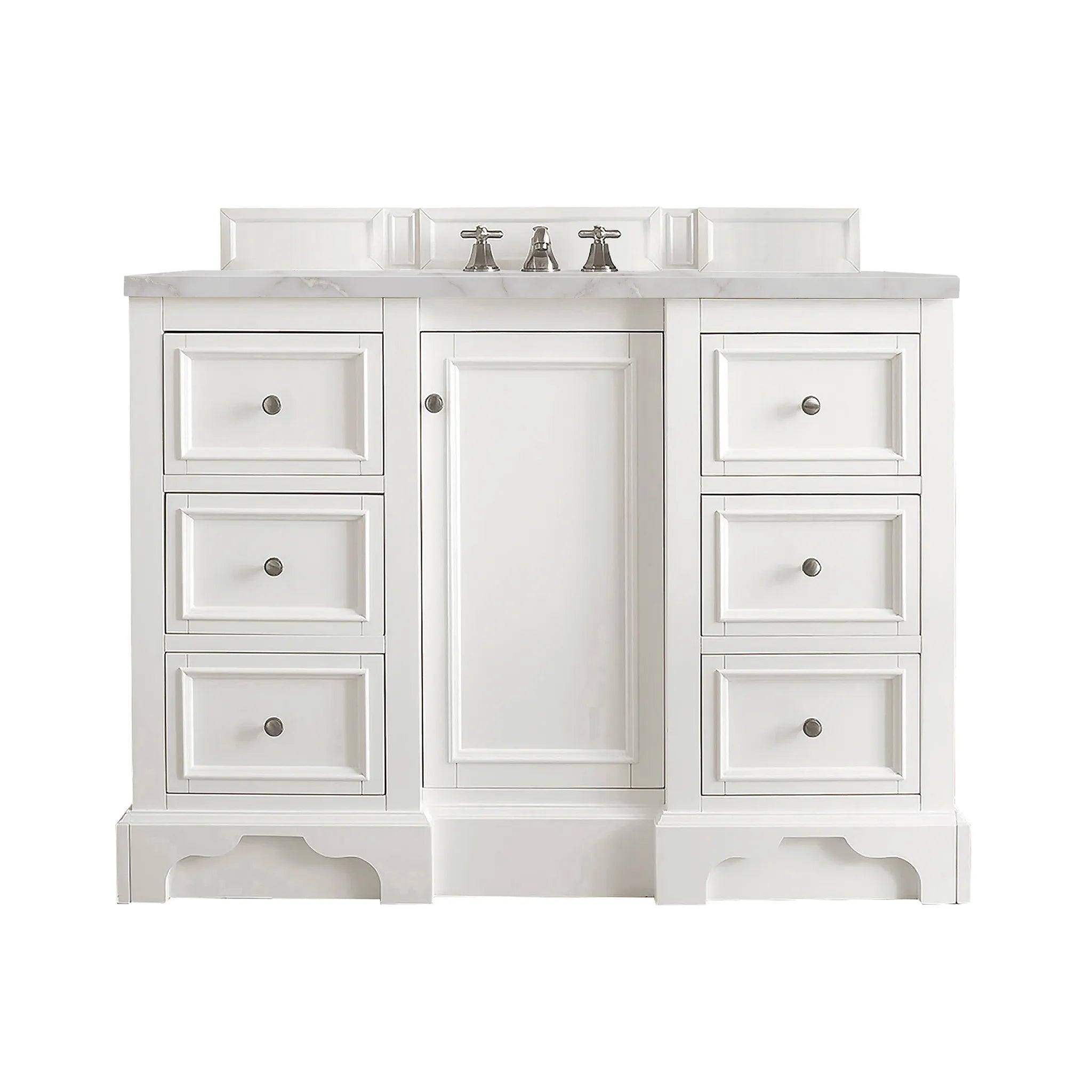 De Soto 48" Single Vanity in Bright White-Victorian Silver Silestone-8" Widespread image