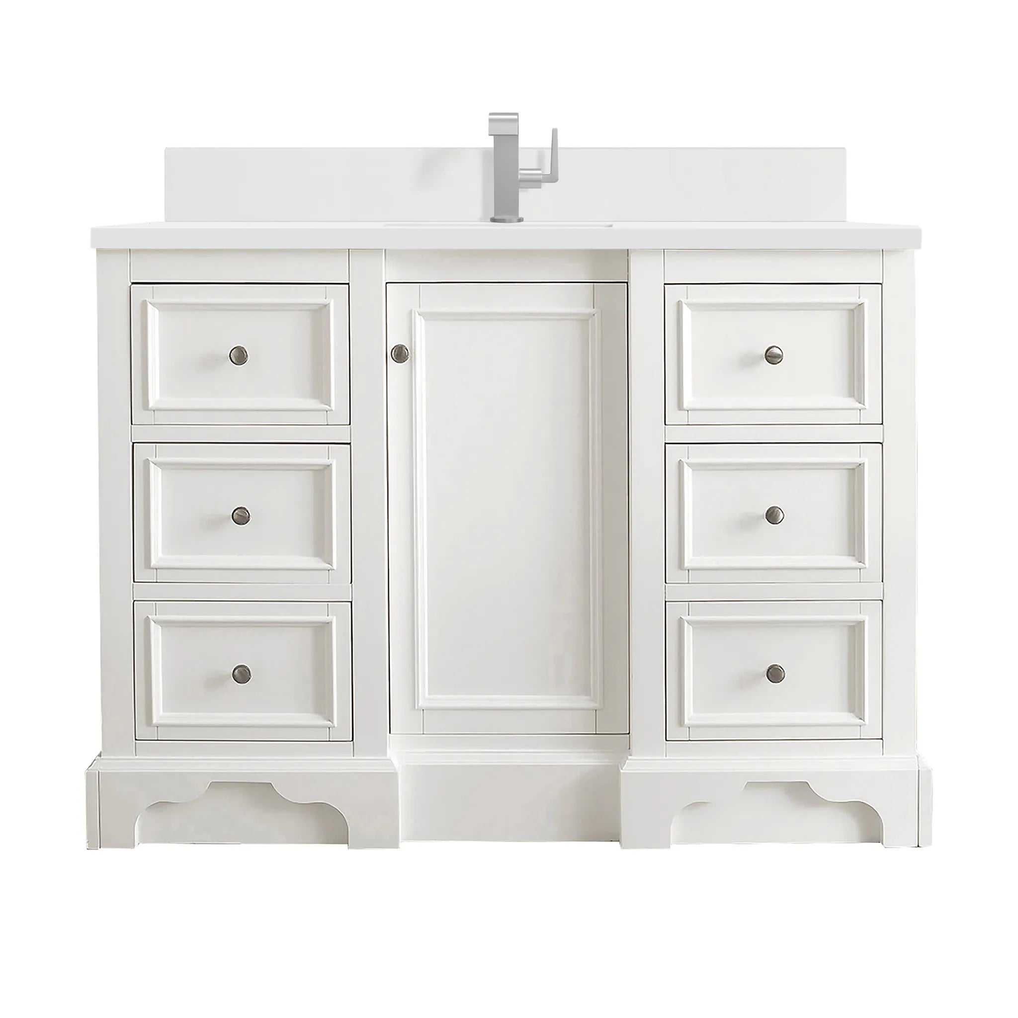 De Soto 48" Single Vanity in Bright White-White Zeus Silestone & Backsplash-Single Hole image