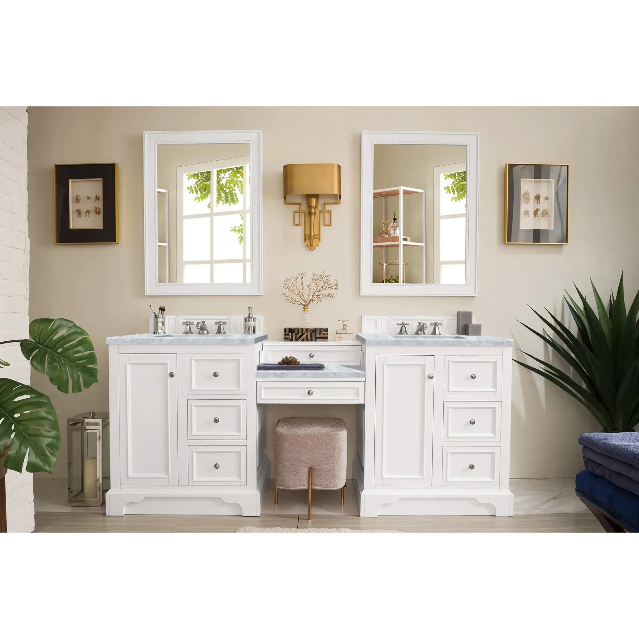 De Soto 82" Double Vanity Set in Bright White-Carrara White Marble-8" Widespread image