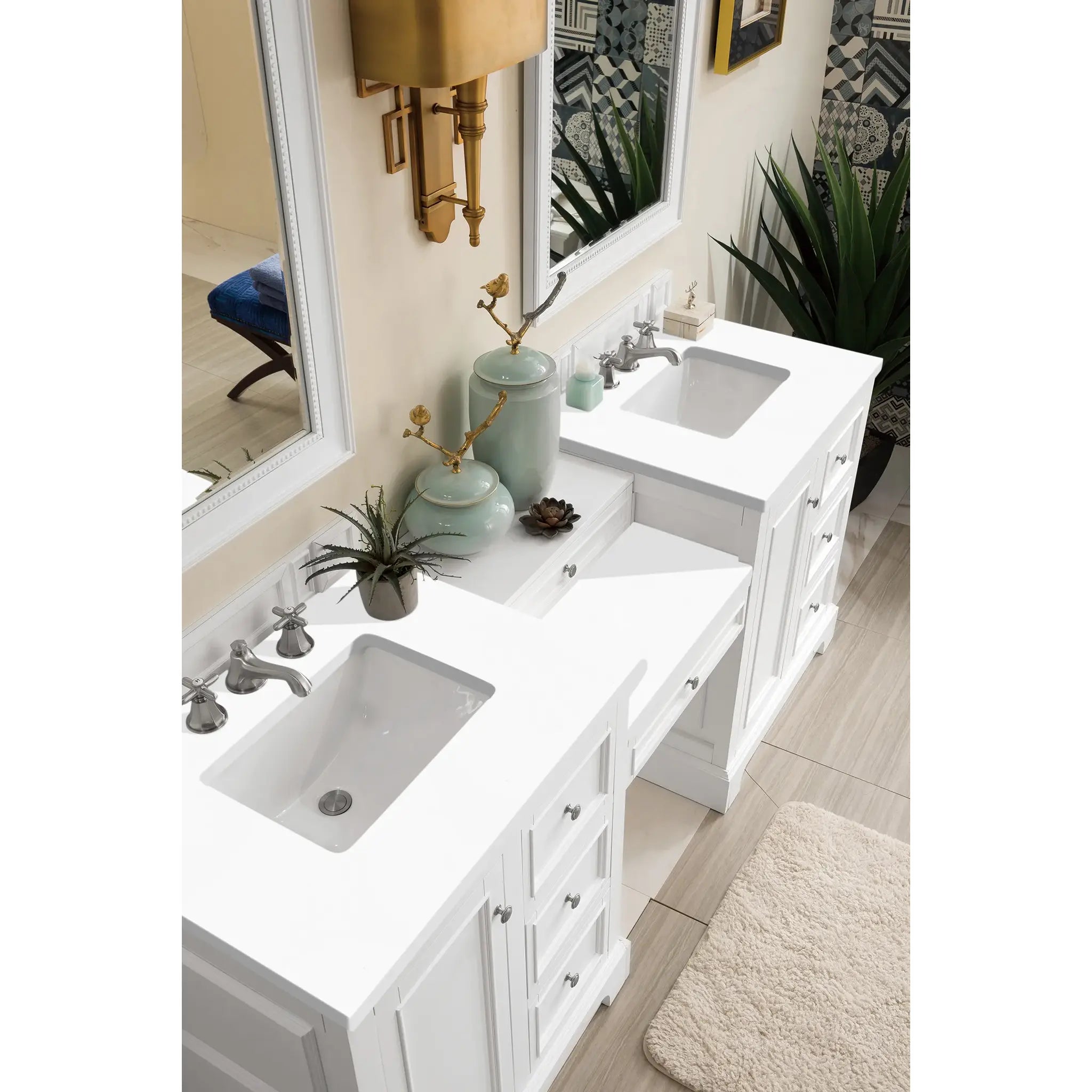 De Soto 82" Double Vanity Set in Bright White-White Zeus Silestone-8" Widespread image 2