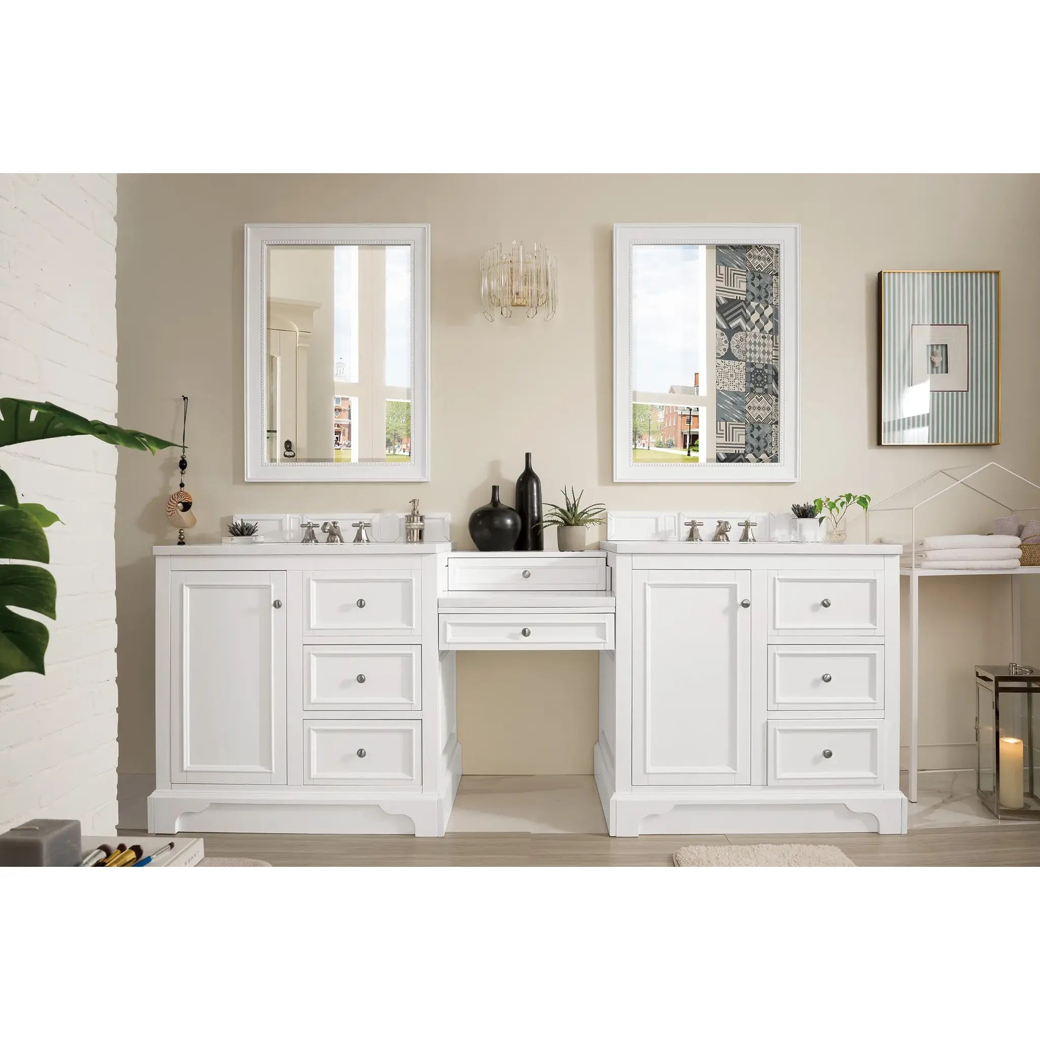 De Soto 94" Double Vanity Set in Bright White-White Zeus Silestone-8" Widespread image 2