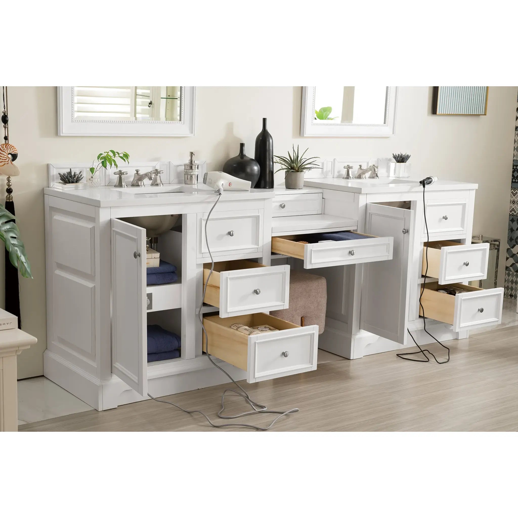 De Soto 94" Double Vanity Set in Bright White-White Zeus Silestone-8" Widespread image 4