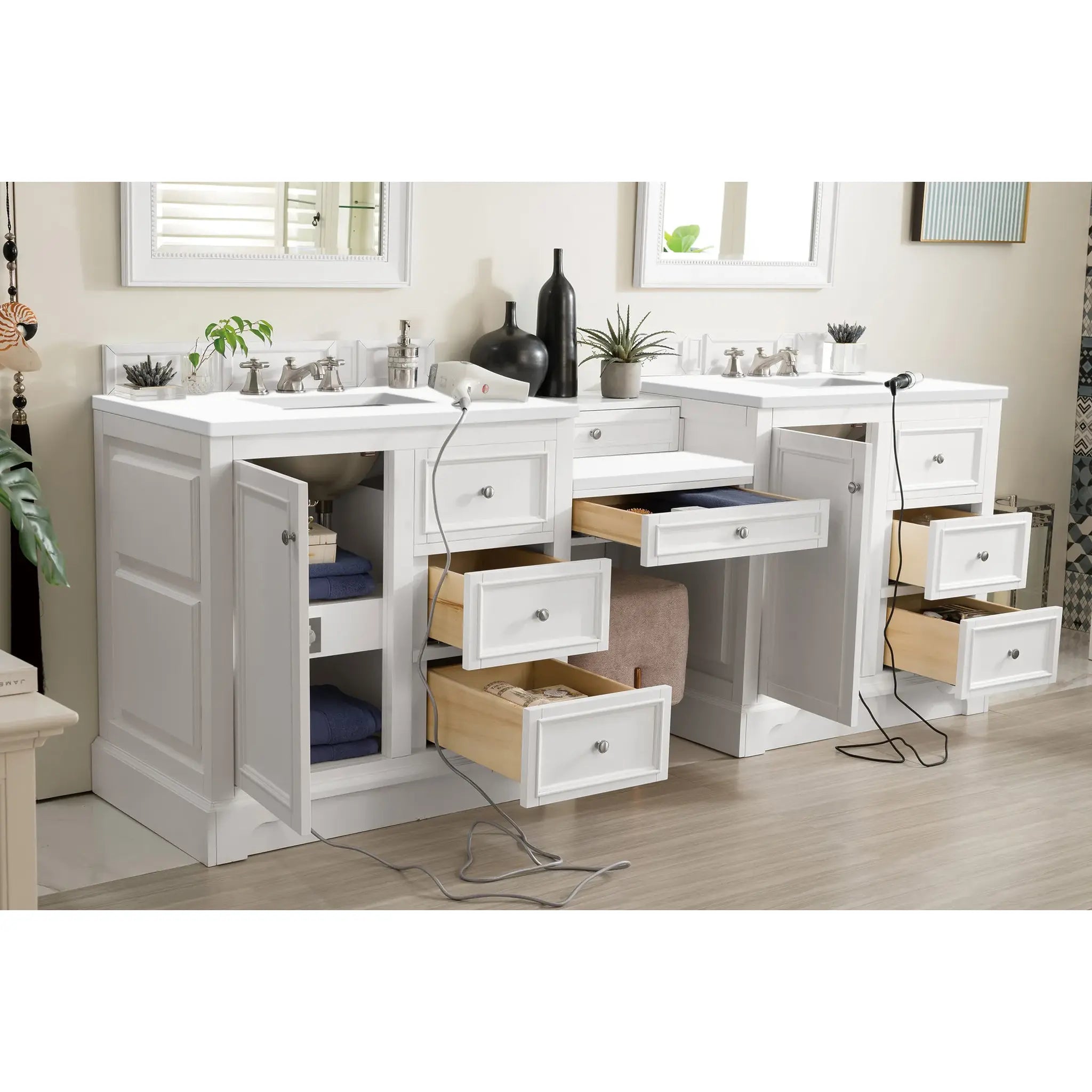 De Soto 94" Double Vanity Set in Bright White-White Zeus Silestone-8" Widespread image 5