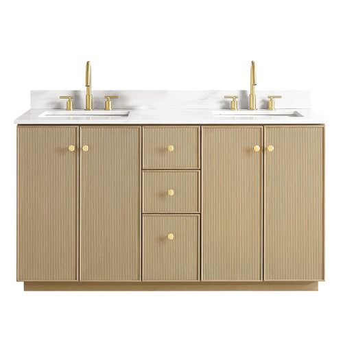 60-inch Dovessan Modern Double Bathroom Vanity in Aged Natural Oak by Vellora