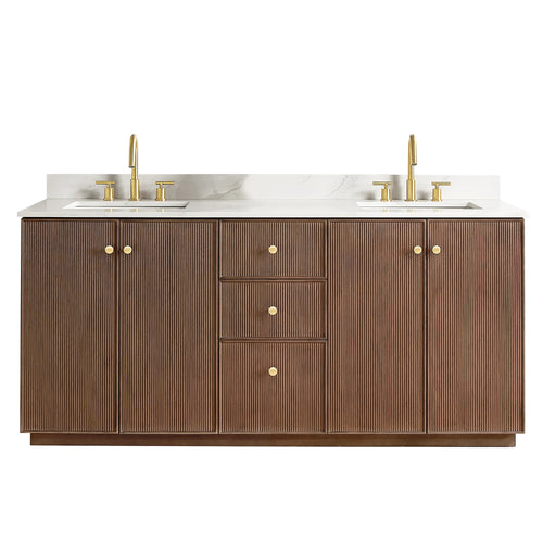 72-inch Dovessan Modern Double Bathroom Vanity in Aged Dark Brown Oak by Vellora