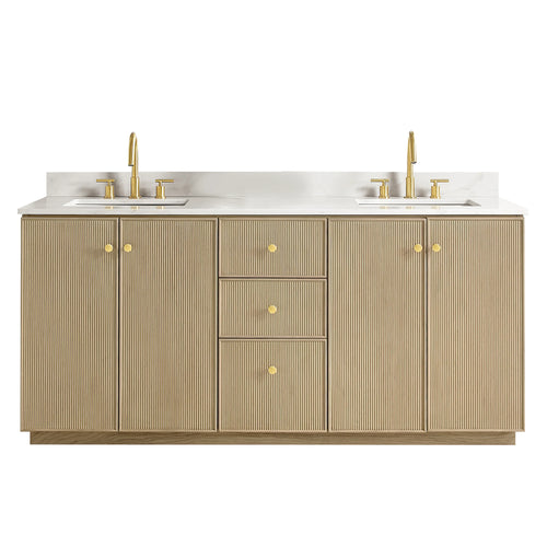 72-inch Dovessan Modern Double Bathroom Vanity in Aged Natural Oak by Vellora
