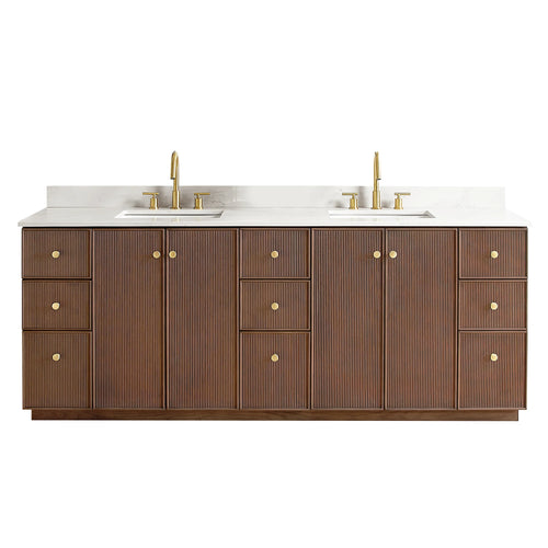 84-inch Dovessan Modern Double Bathroom Vanity in Aged Dark Brown Oak by Vellora
