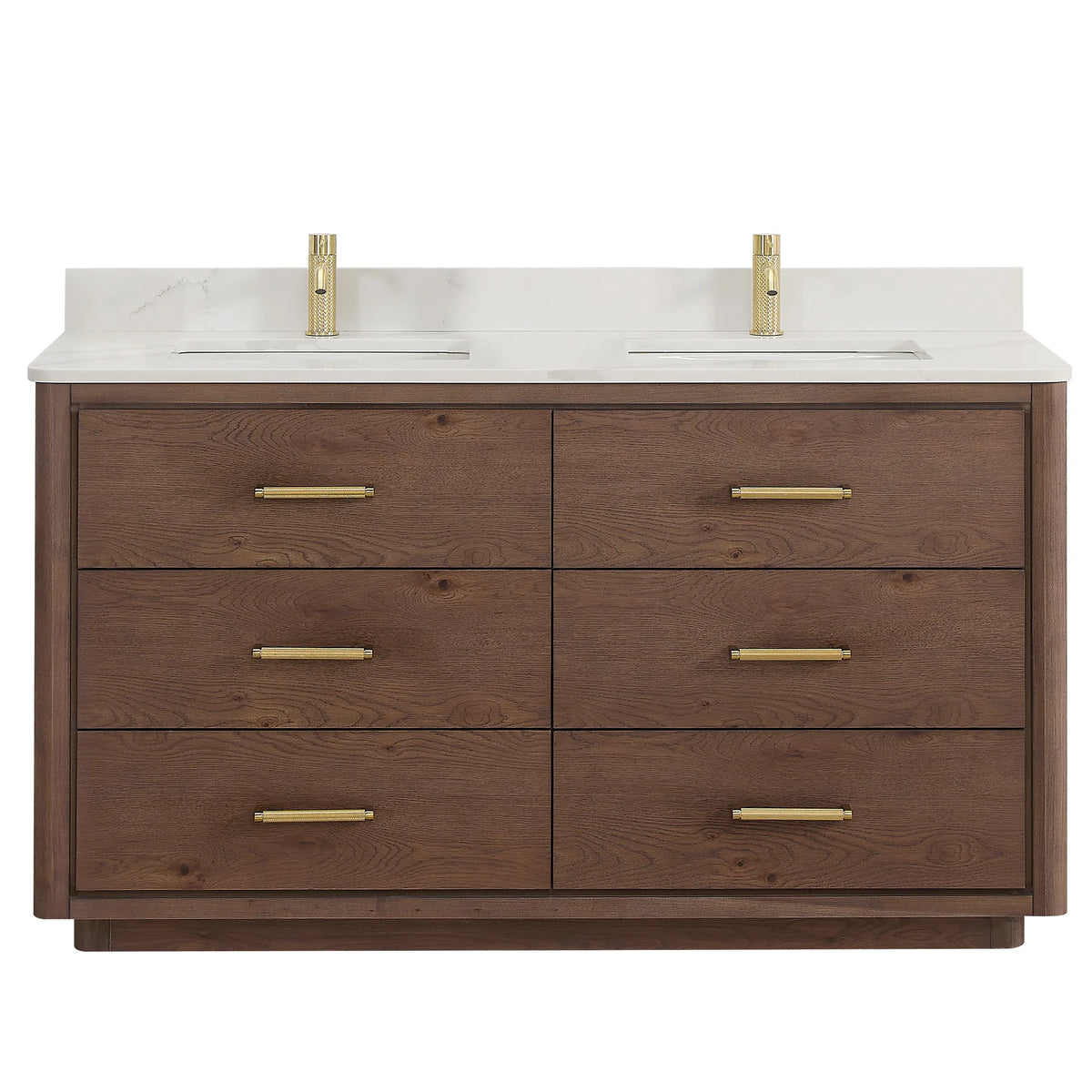 Front view on white, faucet pictured but not part of the 60 inch double vanity