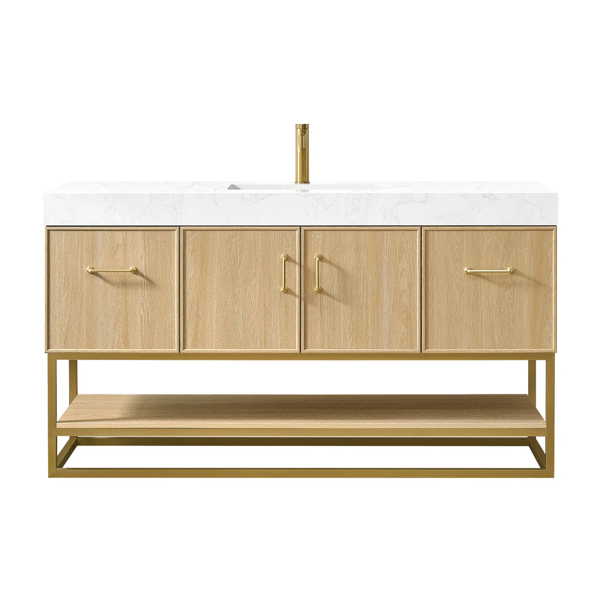 60 inch Dark Oak vanity with single sink on a white background, faucet pictured but not included