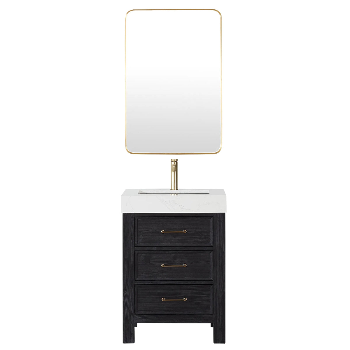 Rectangular wall mirror sold with the Fir Wood Black single vanity, shown as a set