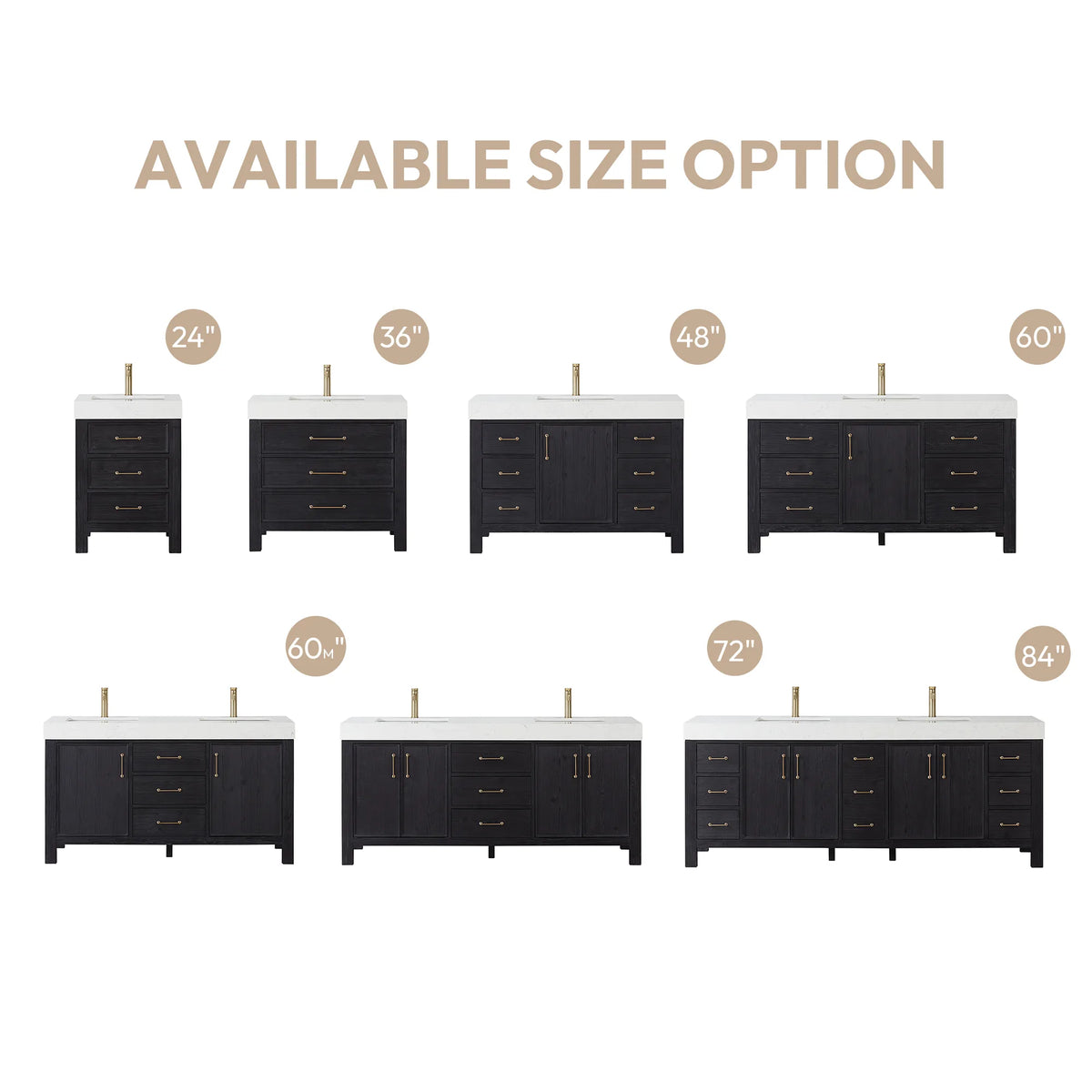 Available size options laid out side by side