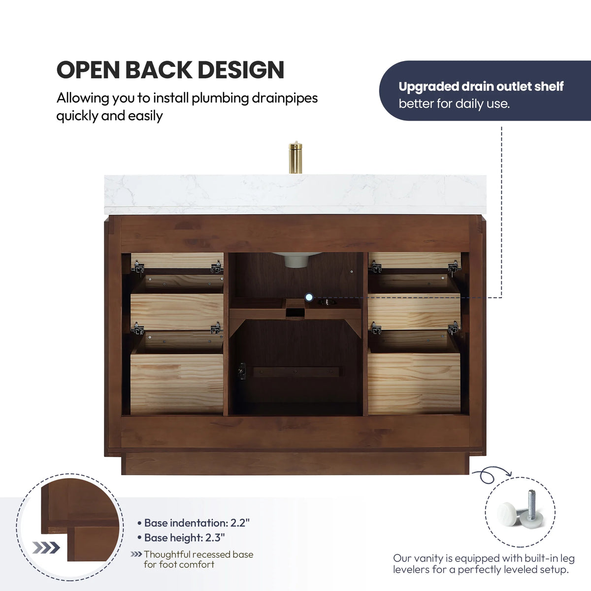 Open back design graphic showing the cabinet from the front with the back removed