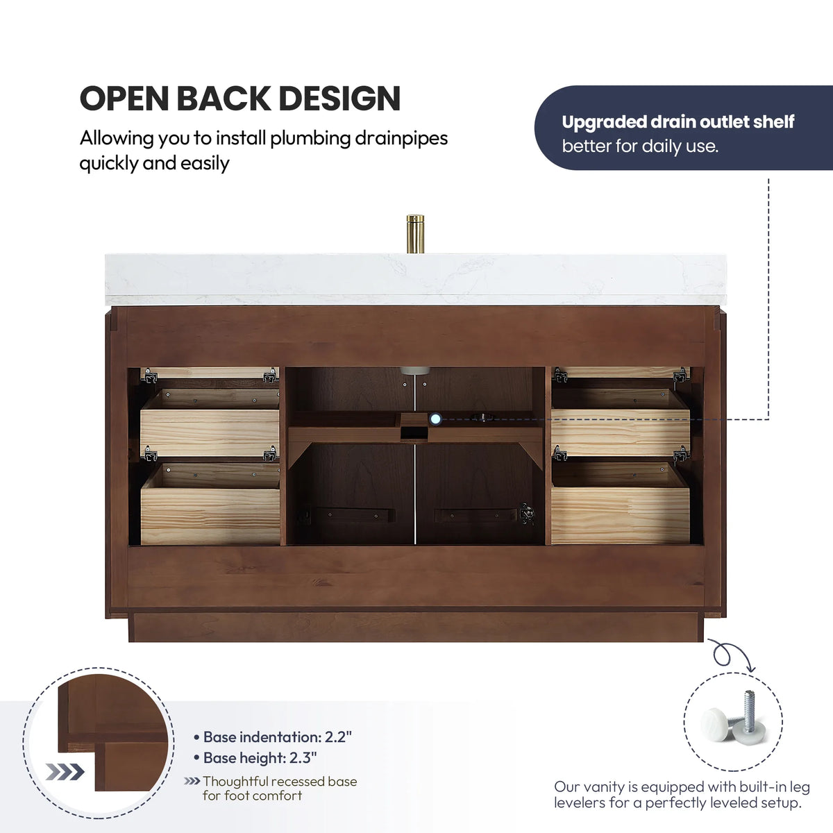 Open back design graphic: cabinet seen from the front with the back left open