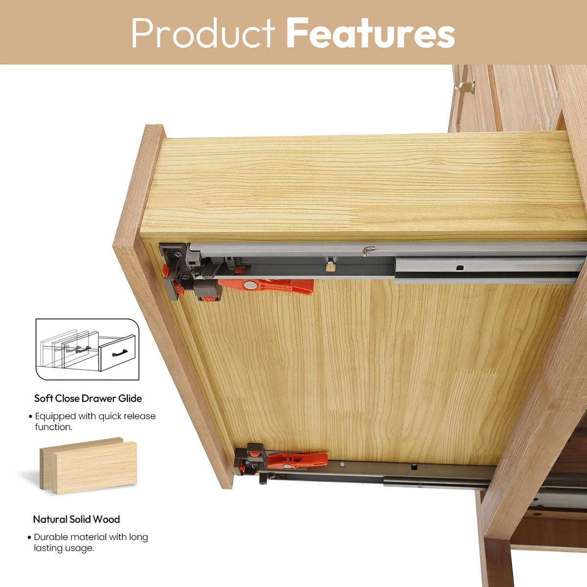 Drawer box and glide shown with soft-close text