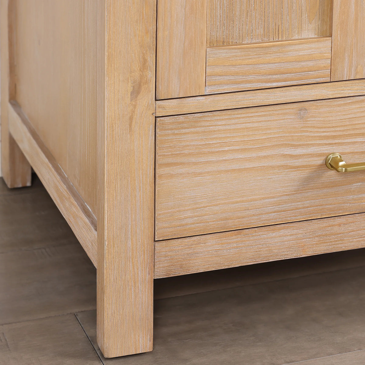 Light wood corner detail with leg, drawer front and grain