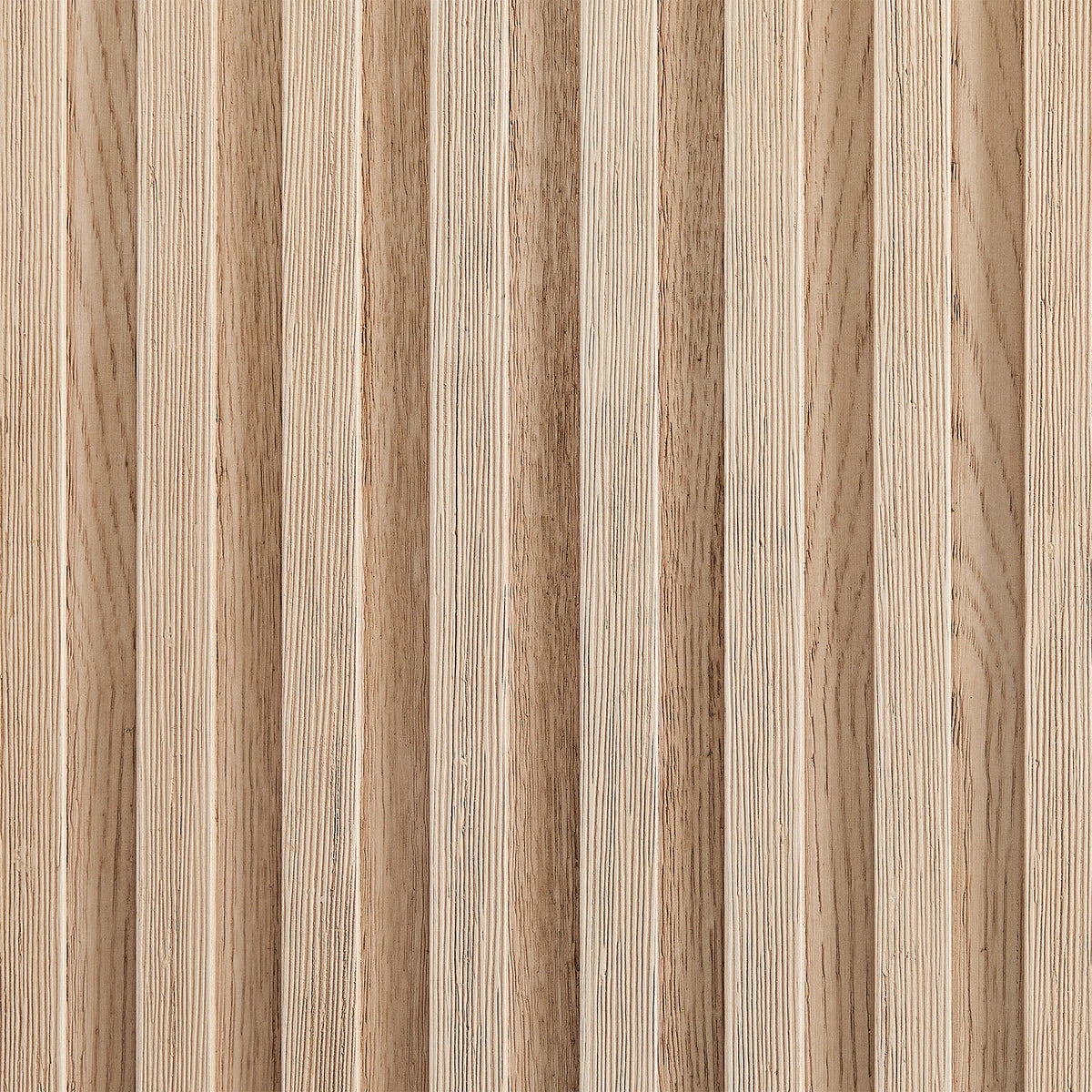 Ridged vertical slats up close: Aged Natural Oak grain on a 36-inch cabinet front