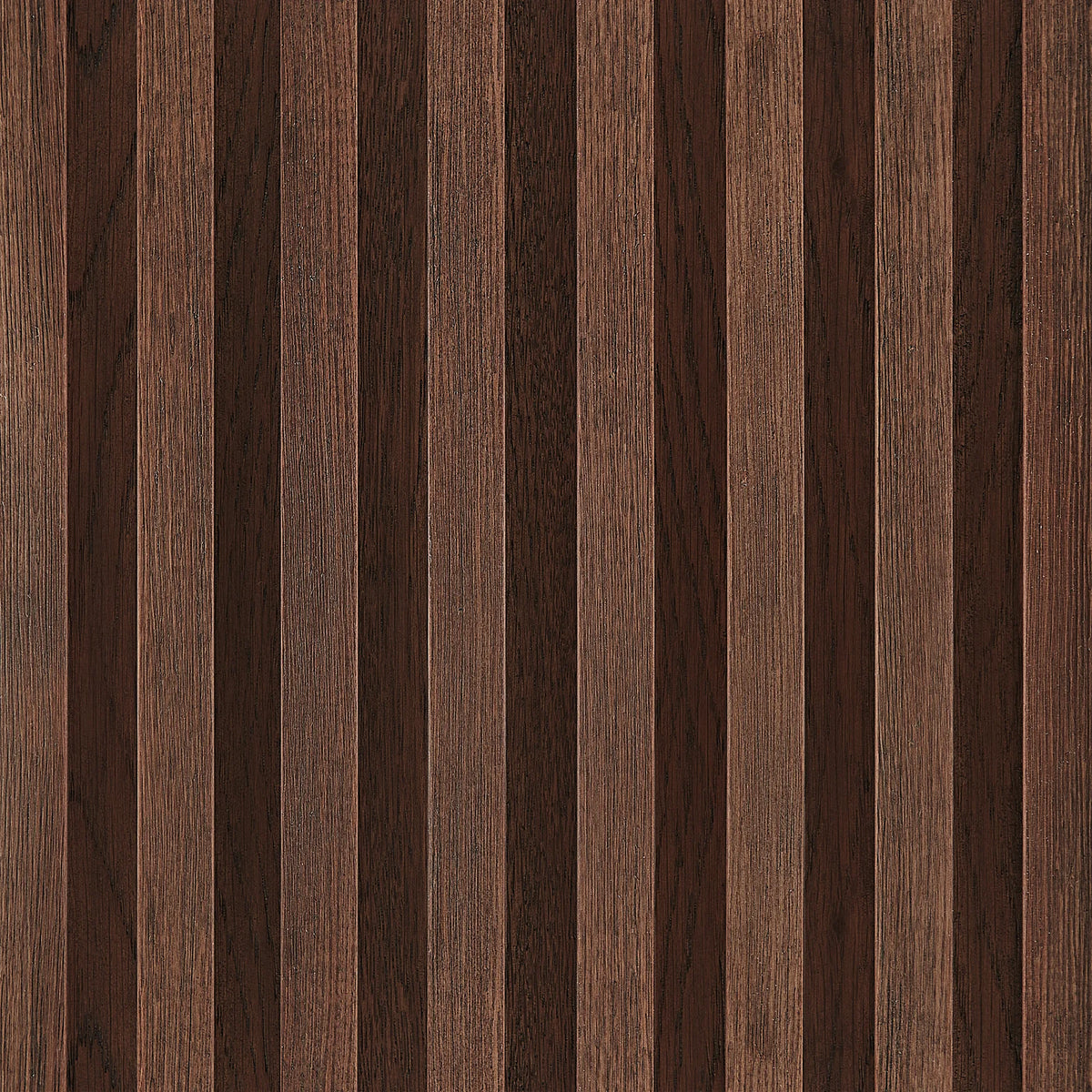 Full-frame view of Aged Dark Brown Oak wood with vertical grooves on a 60-inch cabinet