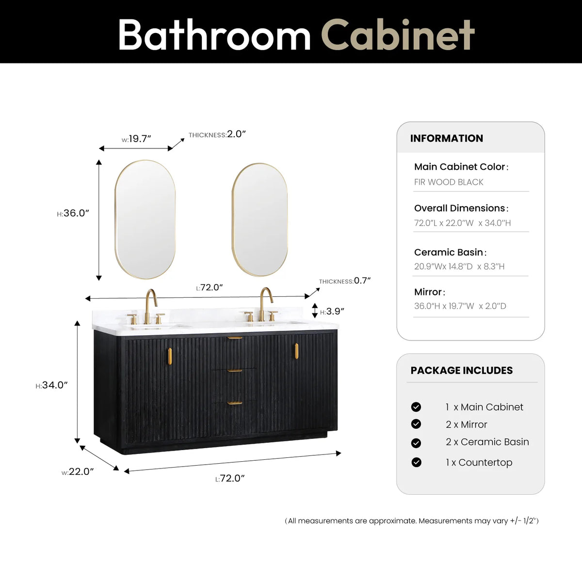 Layout with two oval mirrors above the 72 inch vanity, vanity 72 by 22 by 34 inches