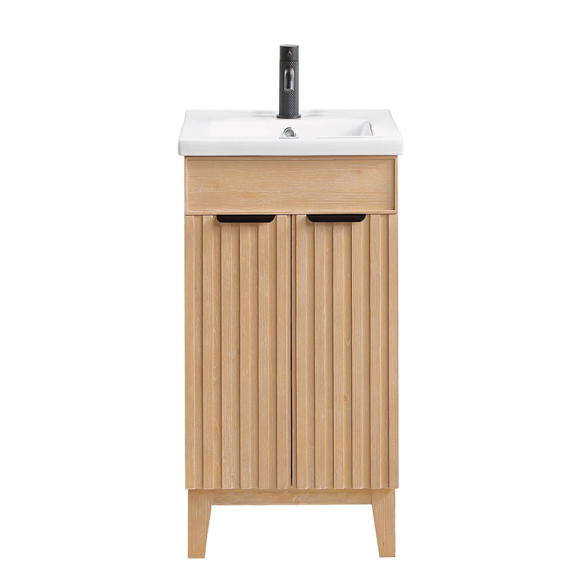 18-inch Fir Wood Brown vanity with a faucet fitted for the photo; the faucet is not included