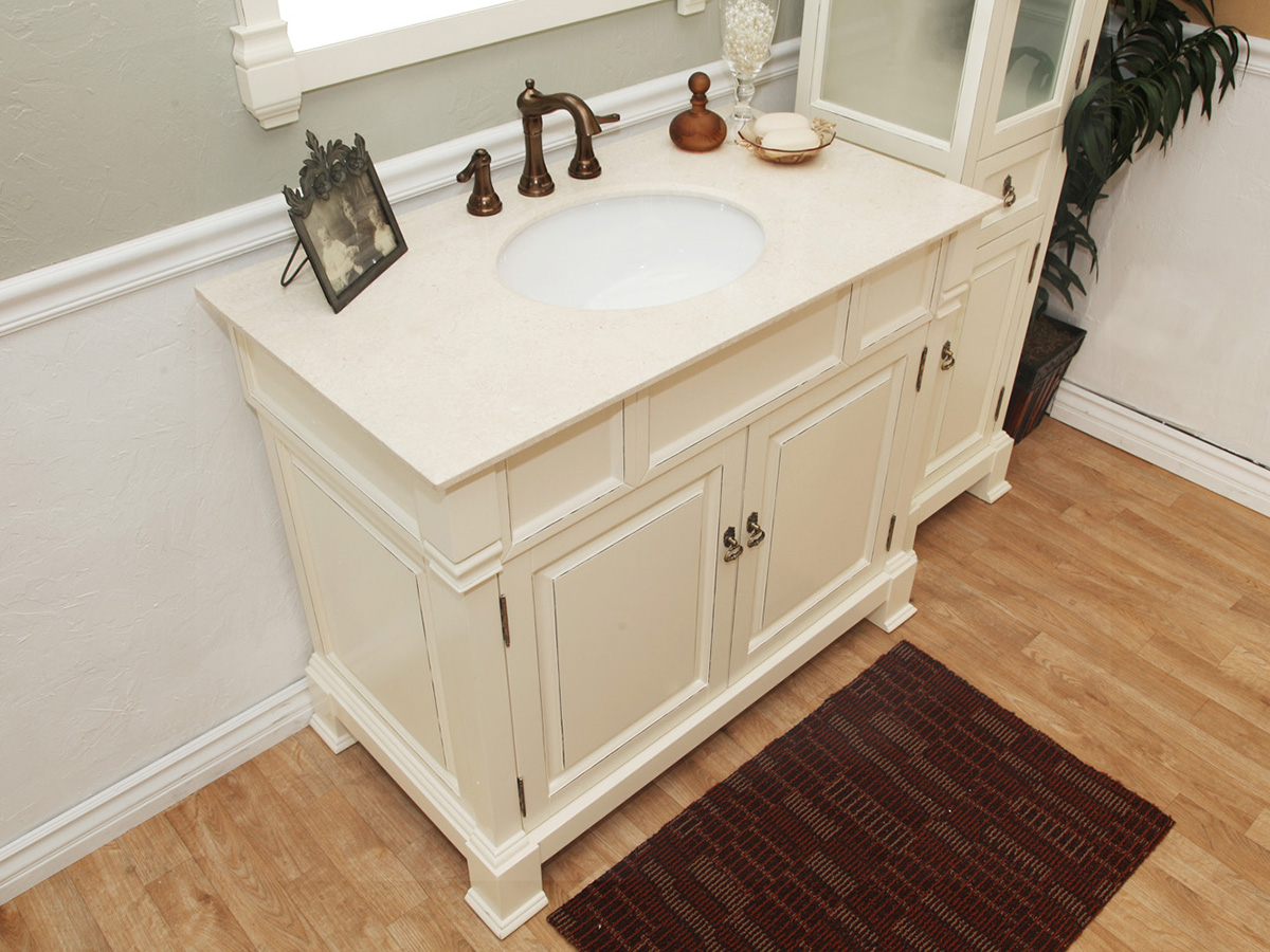 Cream Colored Bathroom Vanity With Marble Top