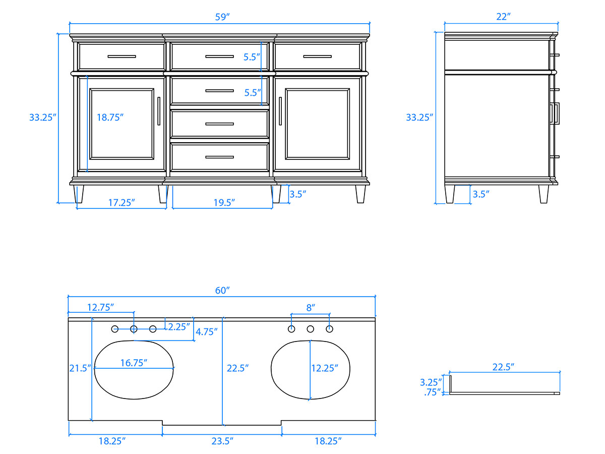standard bathroom sink cabinet width